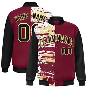 Custom Crimson Black Varsity Full-Snap Graffiti Pattern Letterman Baseball Jacket