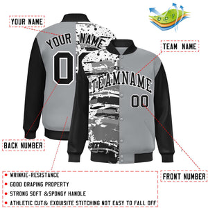 Custom Gray Black Varsity Full-Snap Graffiti Pattern Letterman Baseball Jacket