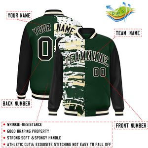 Custom Green Black Varsity Full-Snap Graffiti Pattern Letterman Baseball Jacket