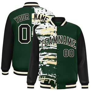 Custom Green Black Varsity Full-Snap Graffiti Pattern Letterman Baseball Jacket