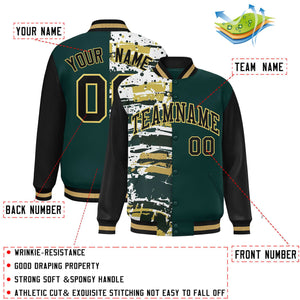 Custom Midnight Green Black Varsity Full-Snap Graffiti Pattern Letterman Baseball Jacket