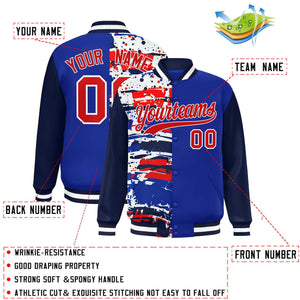 Custom Royal Navy Varsity Full-Snap Graffiti Pattern Letterman Baseball Jacket