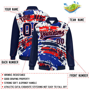 Custom Navy Varsity Full-Snap Graffiti Pattern Letterman Baseball Jacket