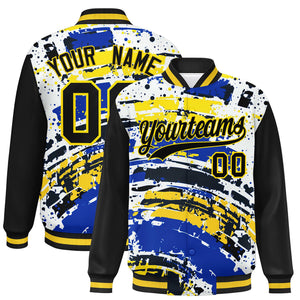 Custom Black Varsity Full-Snap Graffiti Pattern Letterman Baseball Jacket