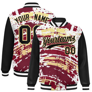 Custom Black Varsity Full-Snap Graffiti Pattern Letterman Baseball Jacket