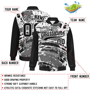 Custom Black Varsity Full-Snap Graffiti Pattern Letterman Baseball Jacket