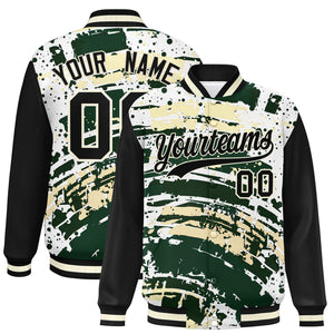 Custom Black Varsity Full-Snap Graffiti Pattern Letterman Baseball Jacket