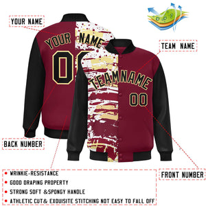 Custom Crimson Black Varsity Full-Snap Graffiti Pattern Letterman Baseball Jacket