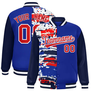 Custom Royal Navy Varsity Full-Snap Graffiti Pattern Letterman Baseball Jacket