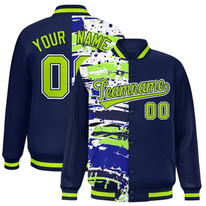 Custom Navy Navy Varsity Full-Snap Graffiti Pattern Letterman Baseball Jacket