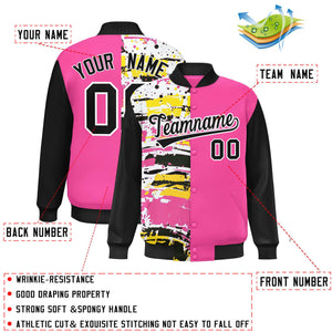 Custom Pink Black Varsity Full-Snap Graffiti Pattern Letterman Baseball Jacket