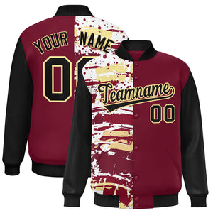 Custom Crimson Black Varsity Full-Snap Graffiti Pattern Letterman Baseball Jacket