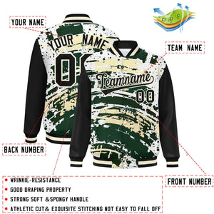 Custom Black Varsity Full-Snap Graffiti Pattern Letterman Baseball Jacket