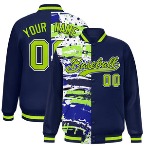 Custom Navy Navy Varsity Full-Snap Graffiti Pattern Letterman Baseball Jacket