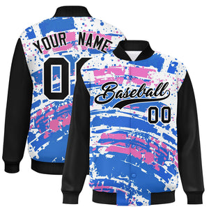 Custom Black Varsity Full-Snap Graffiti Pattern Letterman Baseball Jacket