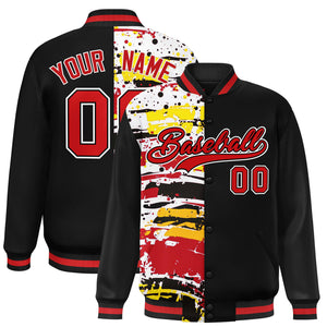 Custom Black Black Varsity Full-Snap Graffiti Pattern Letterman Baseball Jacket