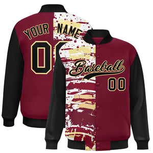 Custom Crimson Black Varsity Full-Snap Graffiti Pattern Letterman Baseball Jacket