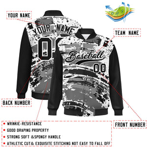 Custom Black Varsity Full-Snap Graffiti Pattern Letterman Baseball Jacket