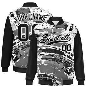 Custom Black Varsity Full-Snap Graffiti Pattern Letterman Baseball Jacket