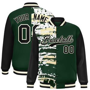 Custom Green Black Varsity Full-Snap Graffiti Pattern Letterman Baseball Jacket