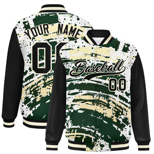 Custom Black Varsity Full-Snap Graffiti Pattern Letterman Baseball Jacket