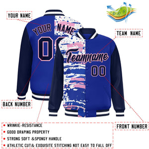 Custom Royal Navy Varsity Full-Snap Graffiti Pattern Letterman Baseball Jacket