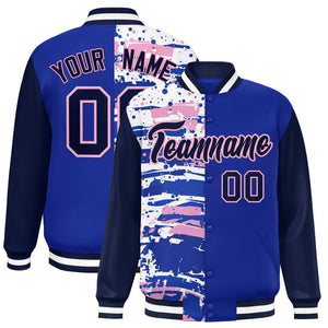 Custom Royal Navy Varsity Full-Snap Graffiti Pattern Letterman Baseball Jacket