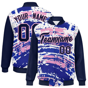 Custom Navy Varsity Full-Snap Graffiti Pattern Letterman Baseball Jacket