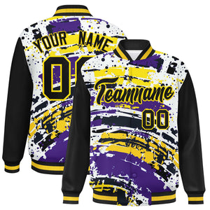 Custom Black Varsity Full-Snap Graffiti Pattern Letterman Baseball Jacket