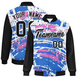 Custom Black Varsity Full-Snap Graffiti Pattern Letterman Baseball Jacket