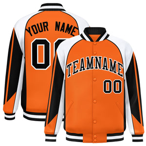 Custom Orange White Varsity Full-Snap Personalized Raglan Sleeves Color Block Letterman Jacket