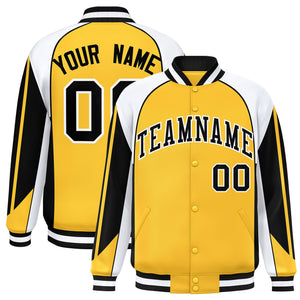 Custom Gold White Varsity Full-Snap Personalized Raglan Sleeves Color Block Letterman Jacket