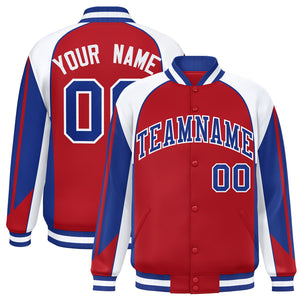 Custom Red White Varsity Full-Snap Personalized Raglan Sleeves Color Block Letterman Jacket