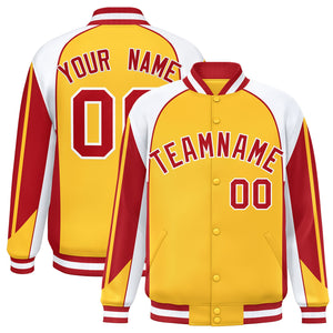 Custom Gold White Varsity Full-Snap Personalized Raglan Sleeves Color Block Letterman Jacket