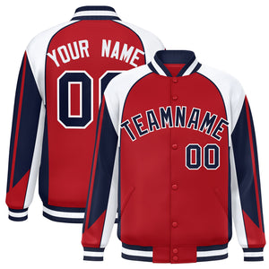 Custom Red White Varsity Full-Snap Personalized Raglan Sleeves Color Block Letterman Jacket