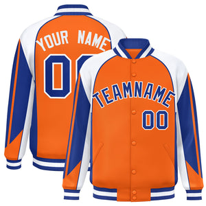 Custom Orange White Varsity Full-Snap Personalized Raglan Sleeves Color Block Letterman Jacket