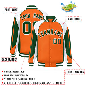 Custom Orange White Varsity Full-Snap Personalized Raglan Sleeves Color Block Letterman Jacket