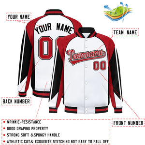 Custom White Red Varsity Full-Snap Personalized Raglan Sleeves Color Block Letterman Jacket