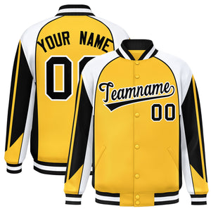 Custom Gold White Varsity Full-Snap Personalized Raglan Sleeves Color Block Letterman Jacket