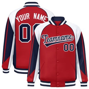 Custom Red White Varsity Full-Snap Personalized Raglan Sleeves Color Block Letterman Jacket