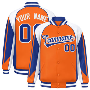 Custom Orange White Varsity Full-Snap Personalized Raglan Sleeves Color Block Letterman Jacket