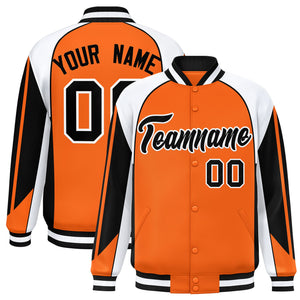 Custom Orange White Varsity Full-Snap Personalized Raglan Sleeves Color Block Letterman Jacket