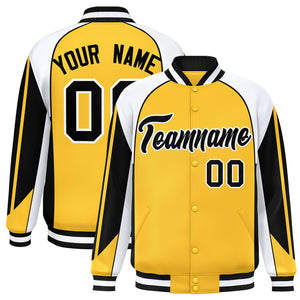 Custom Gold White Varsity Full-Snap Personalized Raglan Sleeves Color Block Letterman Jacket