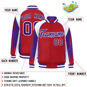 Custom Red White Varsity Full-Snap Personalized Raglan Sleeves Color Block Letterman Jacket