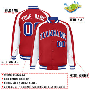 Custom Red White Varsity Full-Snap Color Block Personalized Raglan Sleeves Letterman Jacket