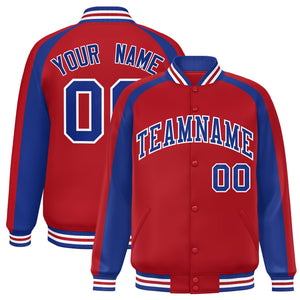 Custom Red Royal Varsity Full-Snap Color Block Personalized Raglan Sleeves Letterman Jacket