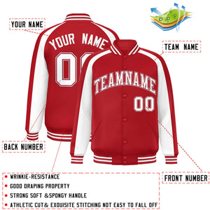 Custom Red White Varsity Full-Snap Color Block Personalized Raglan Sleeves Letterman Jacket