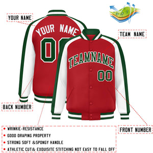 Custom Red White Varsity Full-Snap Color Block Personalized Raglan Sleeves Letterman Jacket