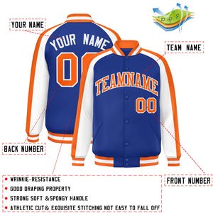 Custom Royal White Varsity Full-Snap Color Block Personalized Raglan Sleeves Letterman Jacket