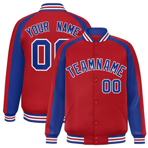 Custom Red Royal Varsity Full-Snap Color Block Personalized Raglan Sleeves Letterman Jacket